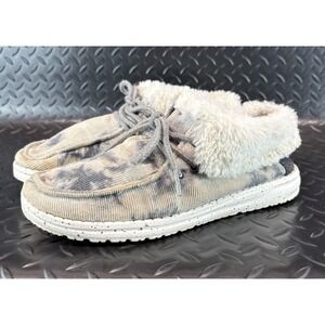 Hey Dudes Women's 6 Britt Grey Skies Hightop Fuzzy Shoes Slippers Slip-On